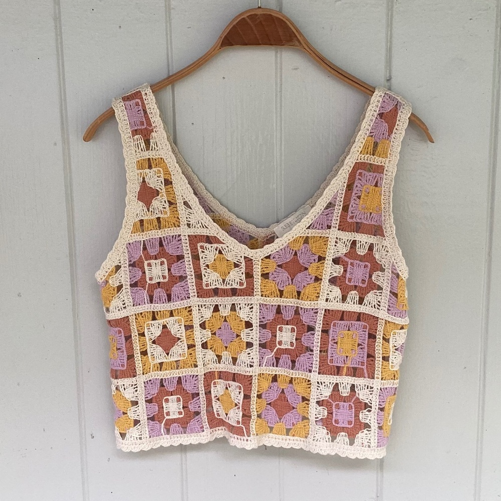 Rebellion Again TOP hippie knit cropped blouse M